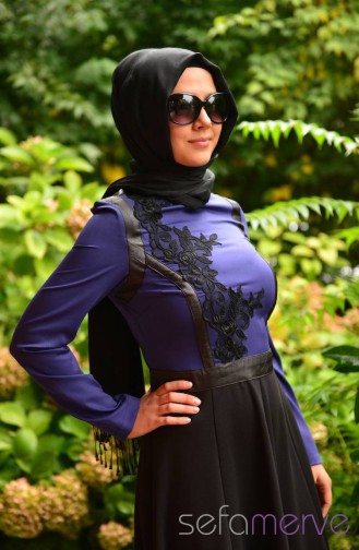 Blau Hijab Kleider 5053-03
