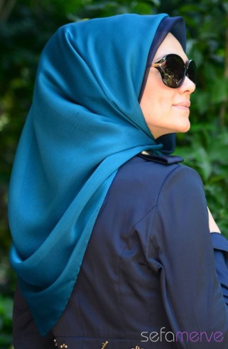 Emine Çift Taraflı Eşarp 16 Petrol Yeşili Lacivert