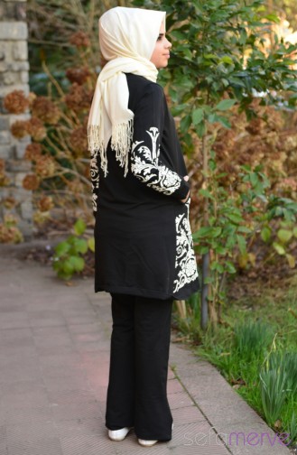Minahill Hijab Sweatsuit Set 4160-01 Black Ecru 4160-01