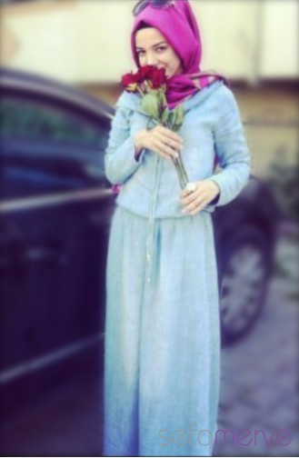 Ice Blue Hijab Dress 8702-01