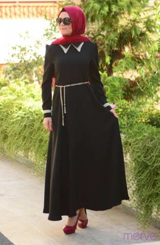 Schwarz Hijab Kleider 4138-01