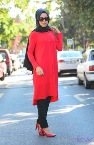 Sefamerve Tesettür Tunik 45013-04 Kırmızı