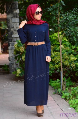 Dunkelblau Hijab Kleider 4094-02