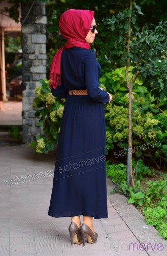 Dunkelblau Hijab Kleider 4094-02