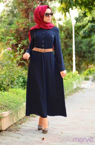 Dunkelblau Hijab Kleider 4094-02