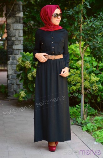 Yazlık Tesettür Elbise 4094-05 Siyah