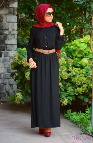 Yazlık Tesettür Elbise 4094-05 Siyah
