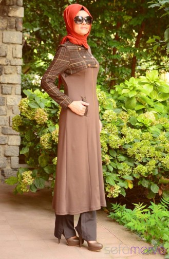 Hellbraun Hijab Kleider 7005-02