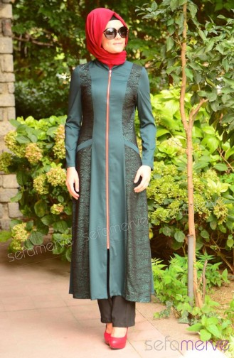 Grün Hijab Kleider 7026-03