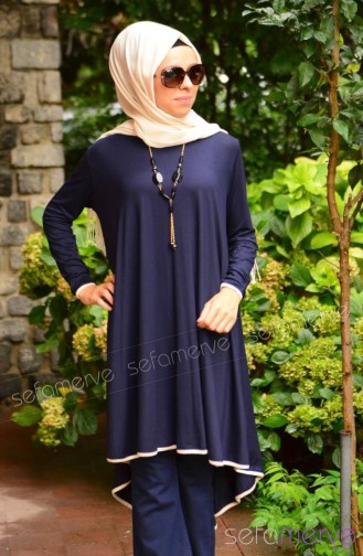 Sefamerve Uzun Tunik 3722-04 Lacivert