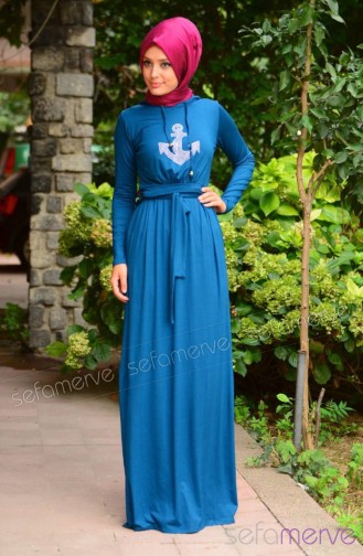 Petrol Hijab Dress 3707-06