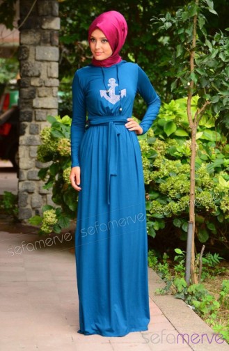 فستان أزرق زيتي 3707-06
