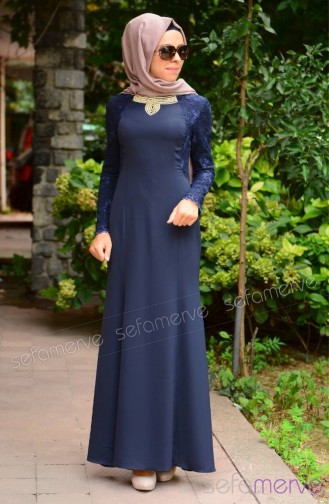 Navy Blue Hijab Dress 52065-01