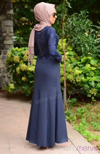 Navy Blue Hijab Dress 52065-01