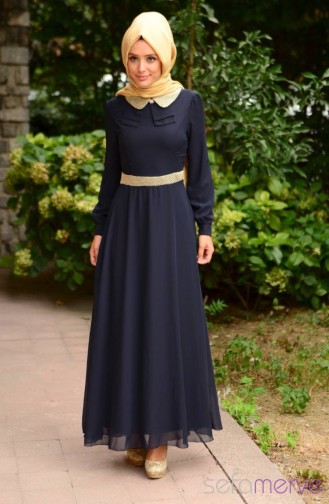 Dunkelblau Hijab Kleider 52077-01