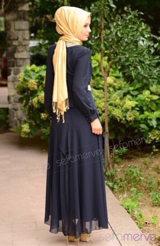 Dunkelblau Hijab Kleider 52077-01