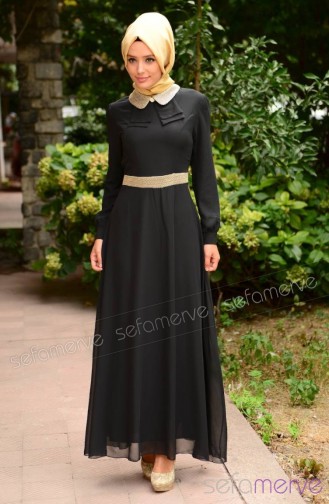 Tesettür Elbise FY 52077-03 Siyah
