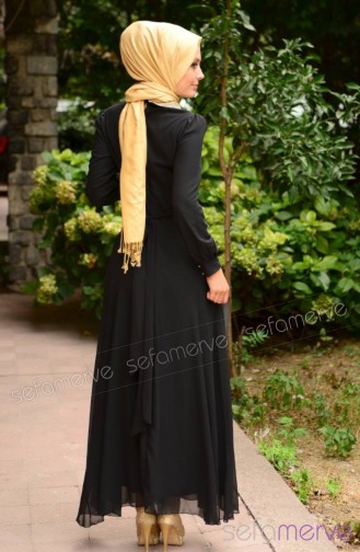 Tesettür Elbise FY 52077-03 Siyah
