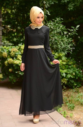Tesettür Elbise FY 52077-03 Siyah