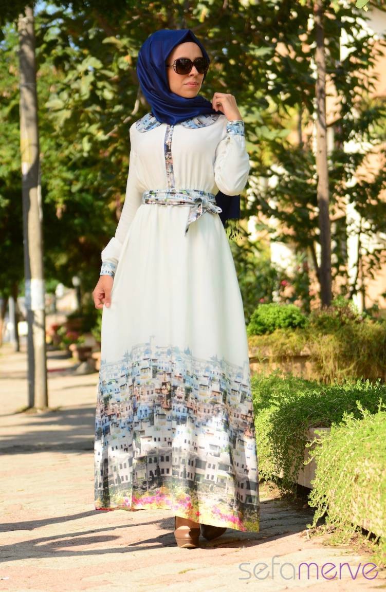 Zehra Uçar Tesettür Elbise 8811-01 Ekru