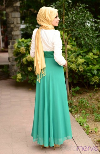 Yazlık ZRF Tesettür Elbise 9047-18 Koyu Yeşil