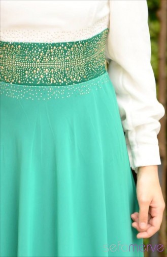 Yazlık ZRF Tesettür Elbise 9047-18 Koyu Yeşil