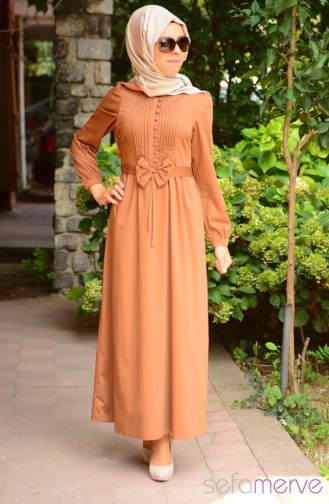 Yazlık ZRF Tesettür Elbise 9078-08 Taba