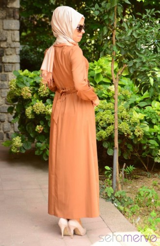 Yazlık ZRF Tesettür Elbise 9078-08 Taba