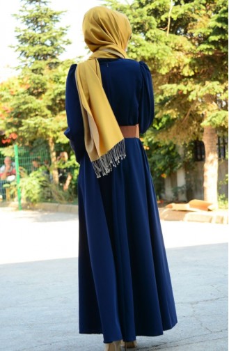 Navy Blue Hijab Dress 4538-01