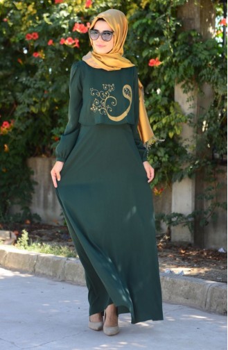 Tesettür Elbise FY 52314-02 Yeşil