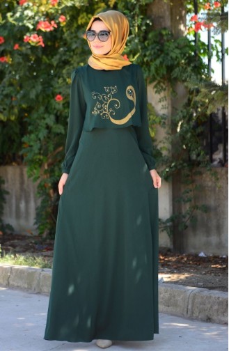 Tesettür Elbise FY 52314-02 Yeşil