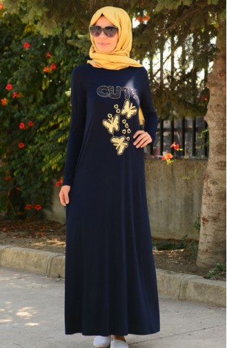 Dunkelblau Hijab Kleider 4102-02