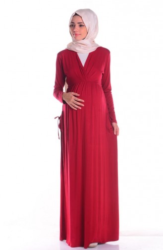 Tesettür Hamile Elbise 4109-06 Bordo