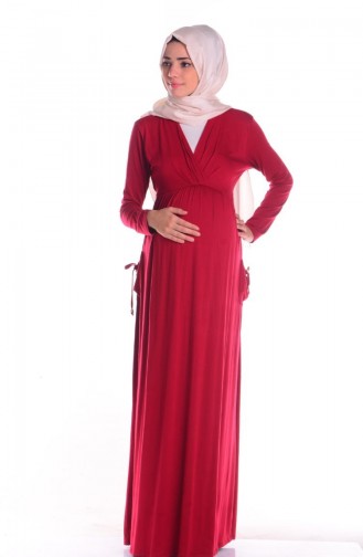 Tesettür Hamile Elbise 4109-06 Bordo