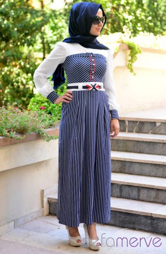 Famelin Elbise 4437-01 Beyaz-Lacivert