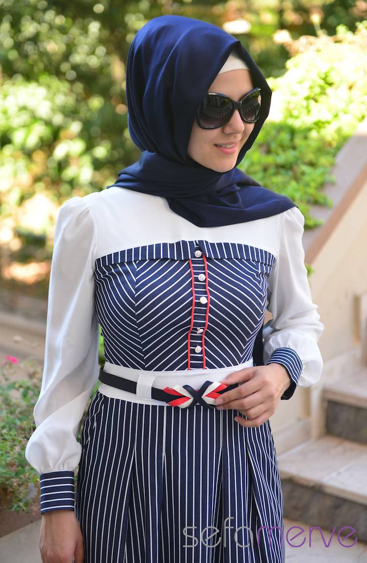 Famelin Elbise 4437-01 Beyaz-Lacivert