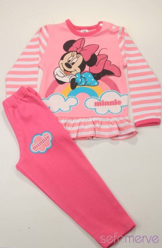 Disney Minnie Mouse Pijama Takımı 3459 Pembe Beyaz