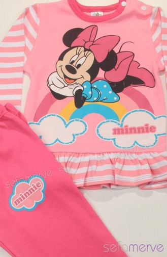 Disney Minnie Mouse Pijama Takımı 3459 Pembe Beyaz