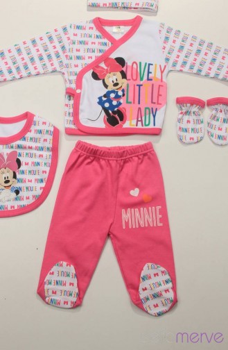 Disney Minnie Mouse Kız 5li Hastane Çıkışı 3465 Fuşya Beyaz