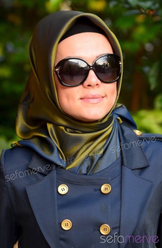 Sefamerve Hanife Scarf 03 Oil Green Navy Blue 03