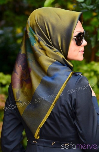 Sefamerve Hanife Scarf 03 Oil Green Navy Blue 03