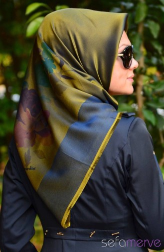 Sefamerve Hanife Scarf 03 Oil Green Navy Blue 03