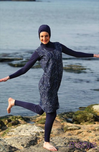 Odema Haşema Deniz 2113-05 Lacivert - Lacivert Çiçekli