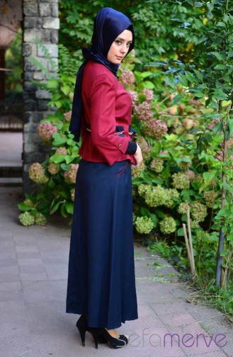 Hatunca Ceket Etek Takım 4302-02 Bordo-Lacivert