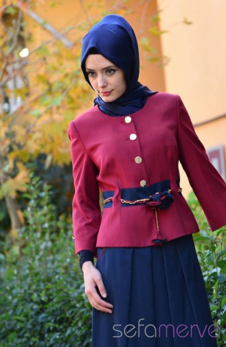 Hatunca Ceket Etek Takım 4302-02 Bordo-Lacivert