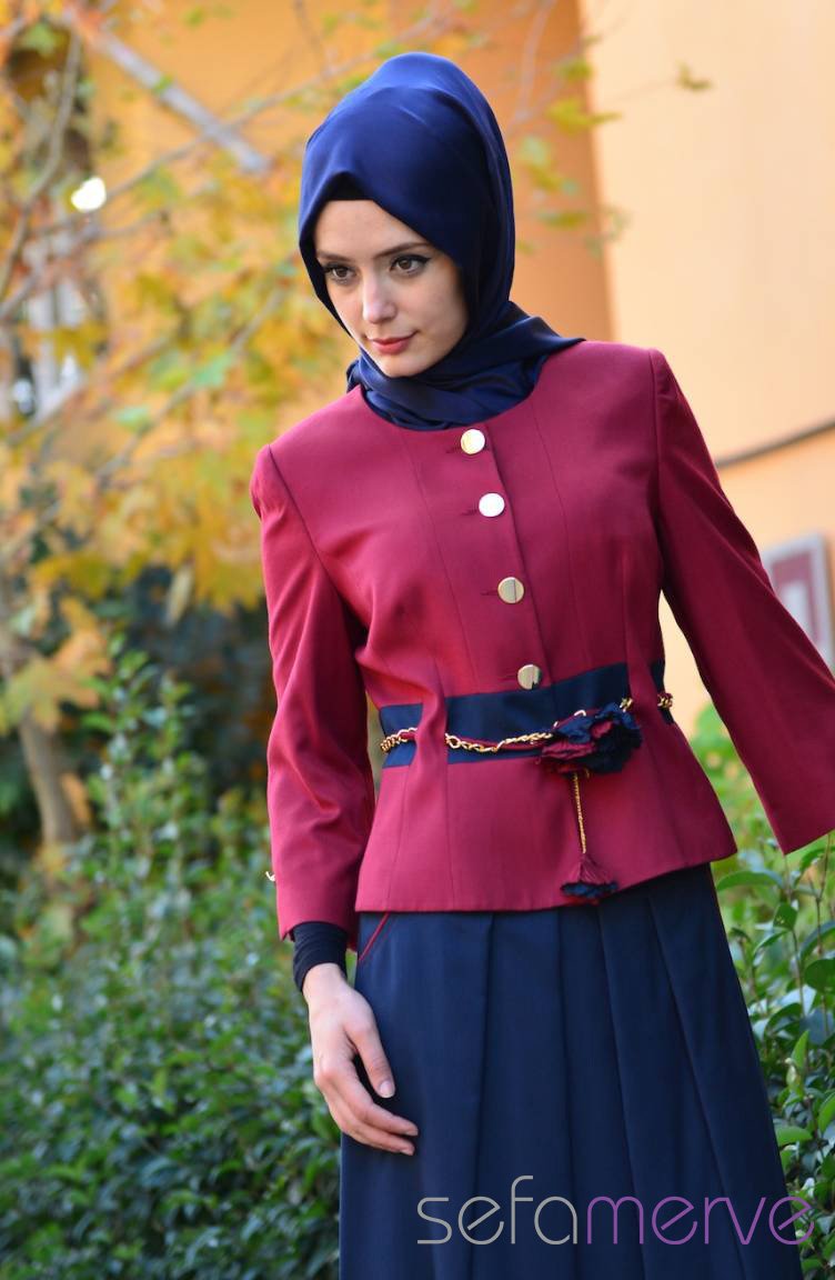 Hatunca Ceket Etek Takım 4302-02 Bordo-Lacivert