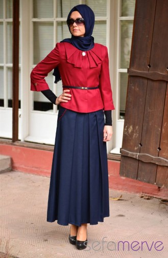 Hatunca Ceket Etek Takım 4360-02 Bordo-Lacivert