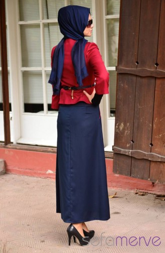 Hatunca Ceket Etek Takım 4360-02 Bordo-Lacivert