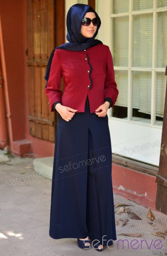 Hatunca Veste Pants Set 4375-03 Red-Navy Blue 4375-03