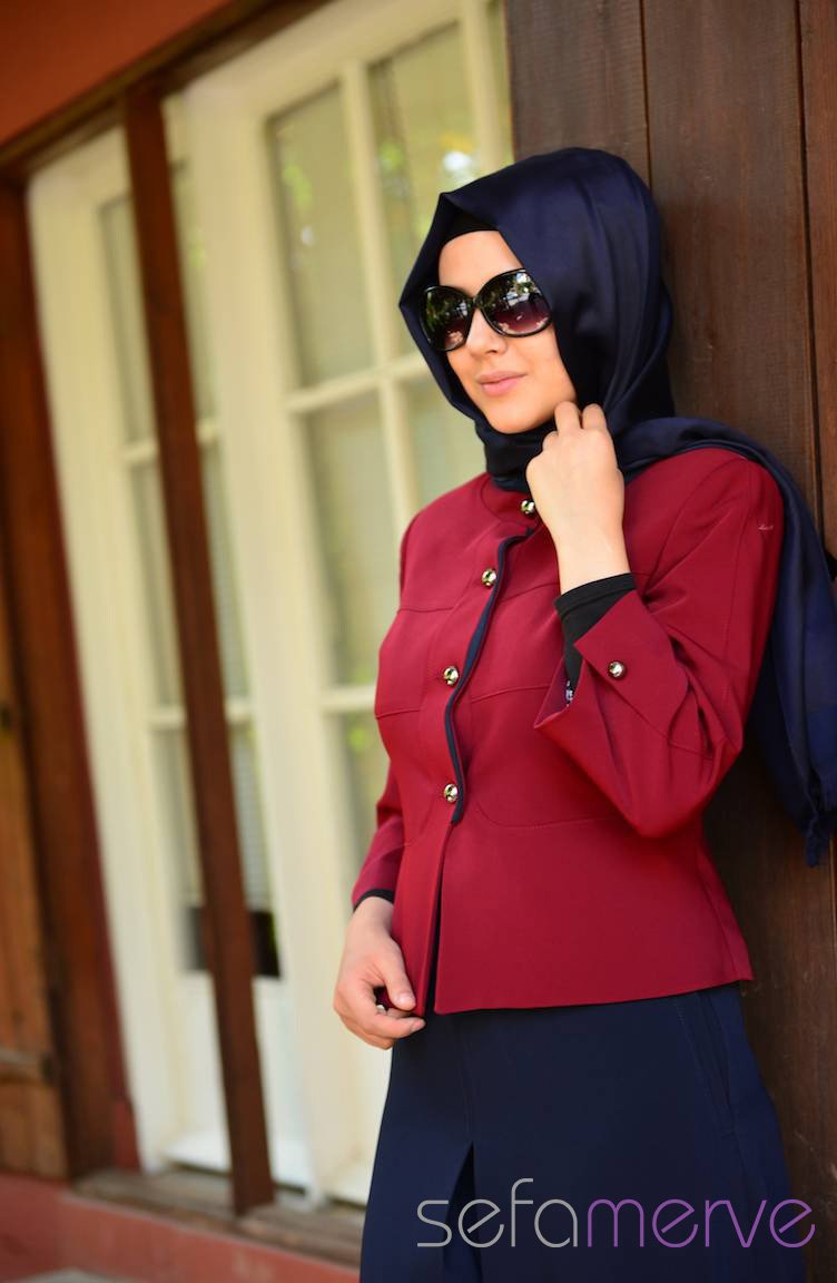 Hatunca Veste Pants Set 4375-03 Red-Navy Blue 4375-03